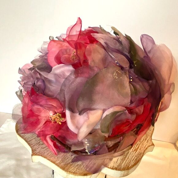 Vintage pink floral hat; millinery flowers; pink silk flowers Shabby Chic hat main image 2